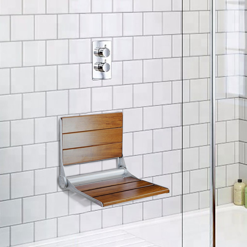 Banc de douche mural en bois de teck 18 po Skakli