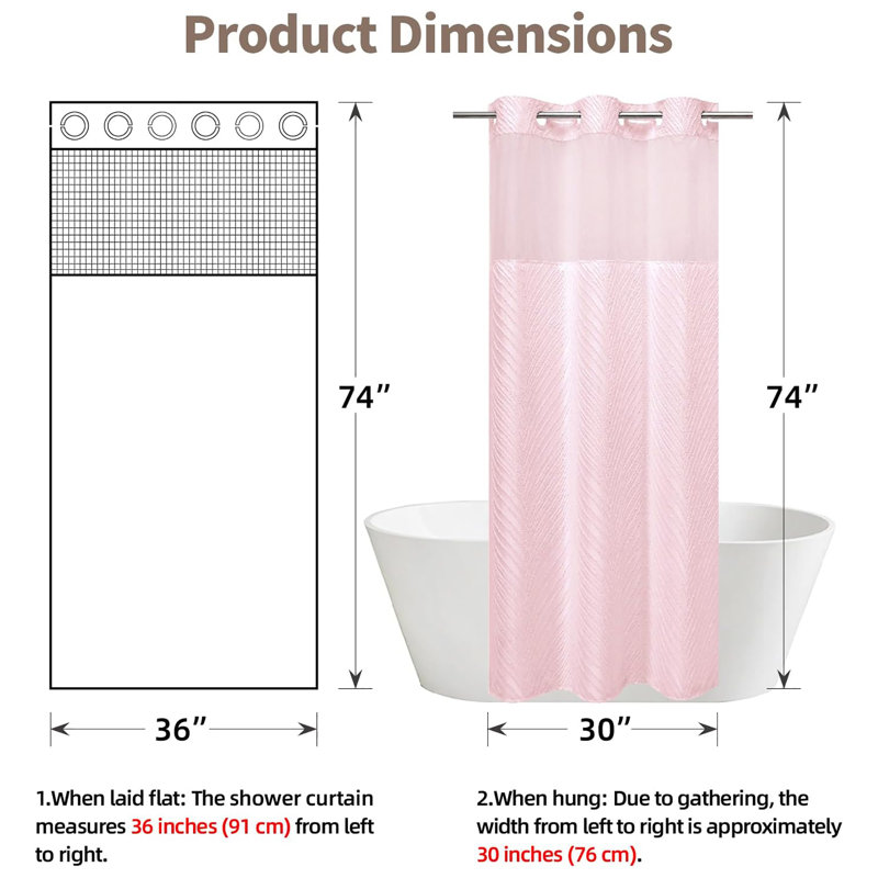 Ensemble de rideau de douche Stall no Hook, H 74 po x l 36 po, Rose
