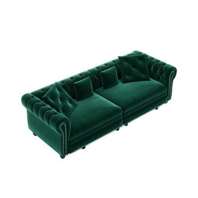 Canapé Chesterfield, canapé-lit gigogne 3 en 1 de 89 po, canapé-lit convertible, canapé-lit très grand, méridienne, canapé en velours 3 places avec repose-pieds mobile, conception capitonnée