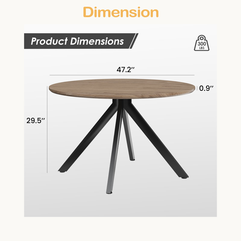 47.2" Solid Wood Round Dining Kitchen Table For 4-6 People With Intersecting Pedestal Base, Brown, Black
