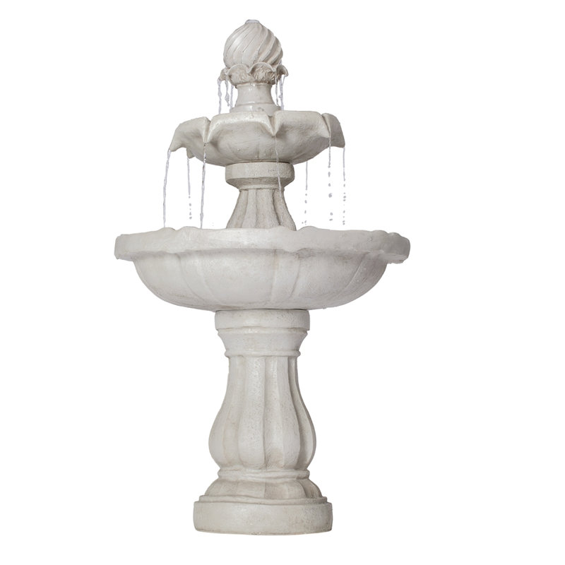 37.4"H 2-Tier White Polyresin Outdoor Water Fountain, Classic Pedestal Cascading Water Feature for Patio Garden Yard Decor