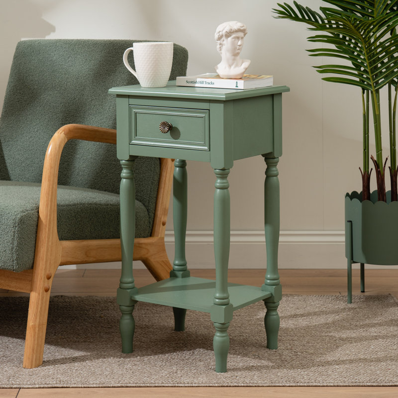 Solid Wood End Table, Green