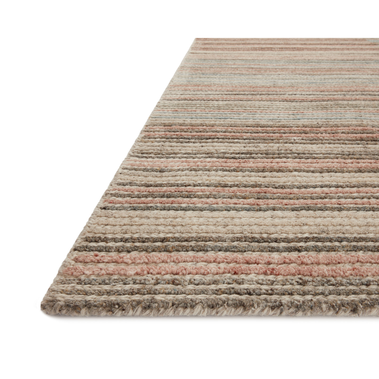 Beige Brown Hand-Tufted Striped Wool Rug, Rectangle 2'3" x 3'9"