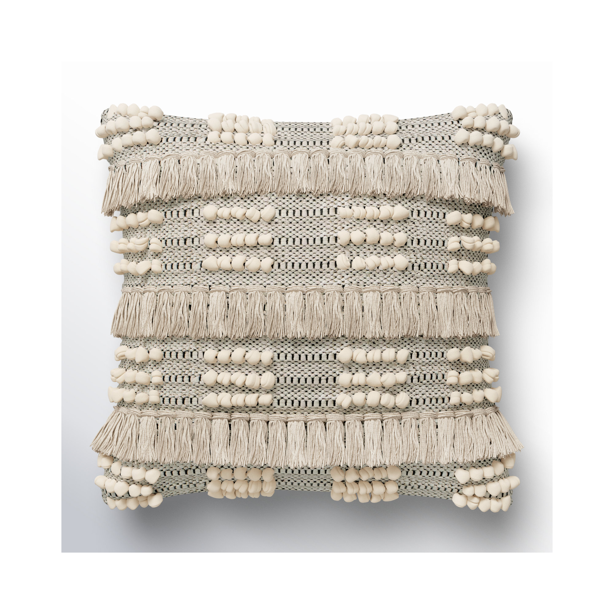 Venora Fringed Cotton Throw Pillow, 20" x 20", Polyester/Polyfill