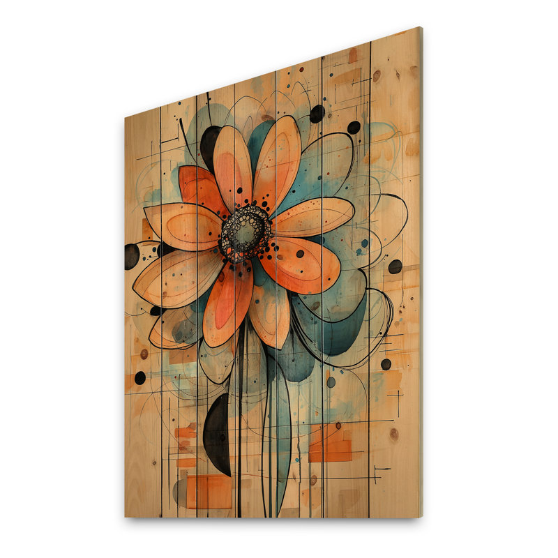 Pastel géométrique Dahlia Twist I - impression sur bois de dahlia - sur bois de pin naturel, H 44 po x l 34 po x P 0,78 po