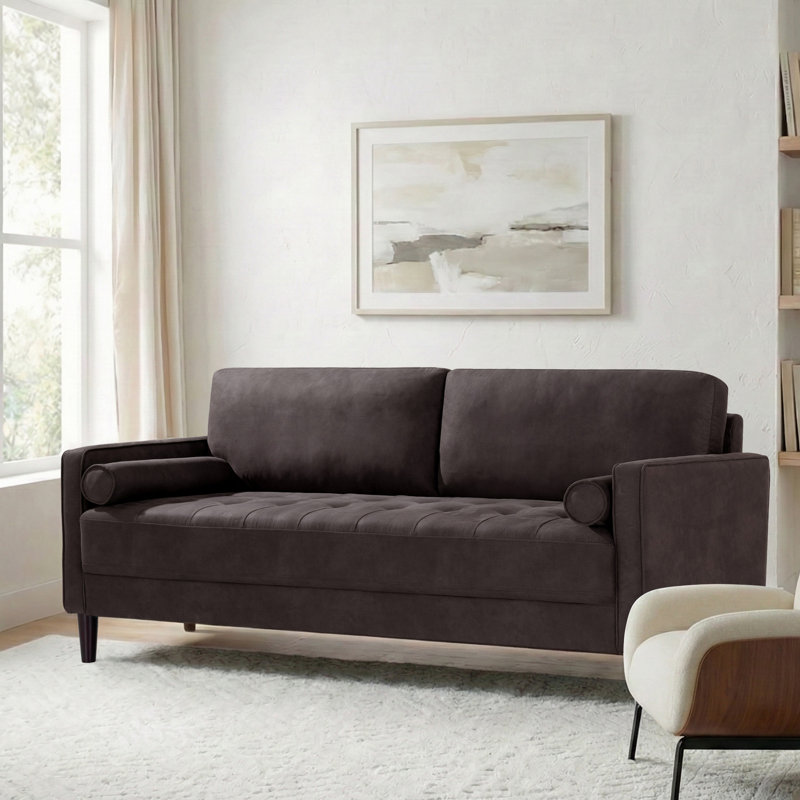 Garren 75.6'' Square Arm Tufted Sofa, Charcoal Polyester
