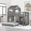 Lit superposé simple en bois sur lit double, lit mezzanine avec maisonnette, maison de campagne, échelle et garde-corps