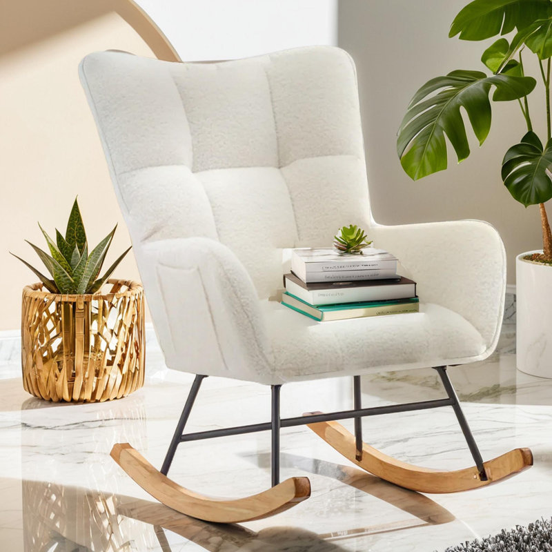 Chaises de peluche en bois massif rembourrées, Blanc