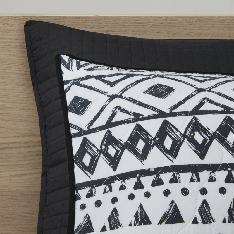 King Black Cotton Reversible Quilt Set with Decorative Pillows