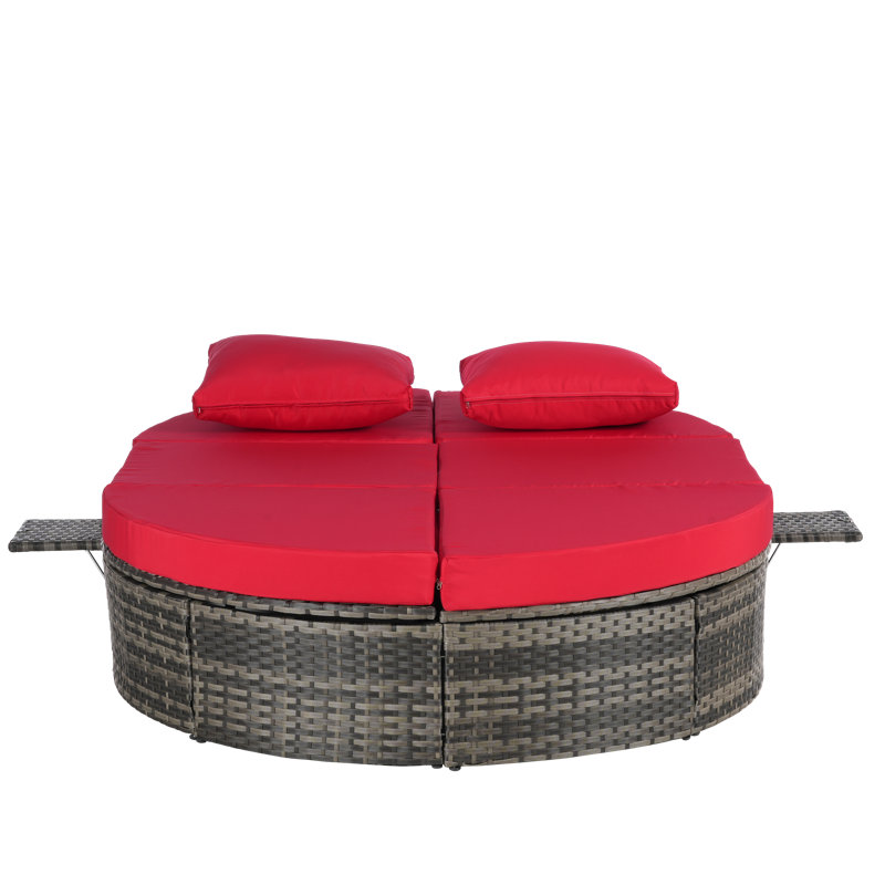 Lit de jour pour l'extérieur avec dossiers réglables et plateaux pliables pour une détente confortable, Red