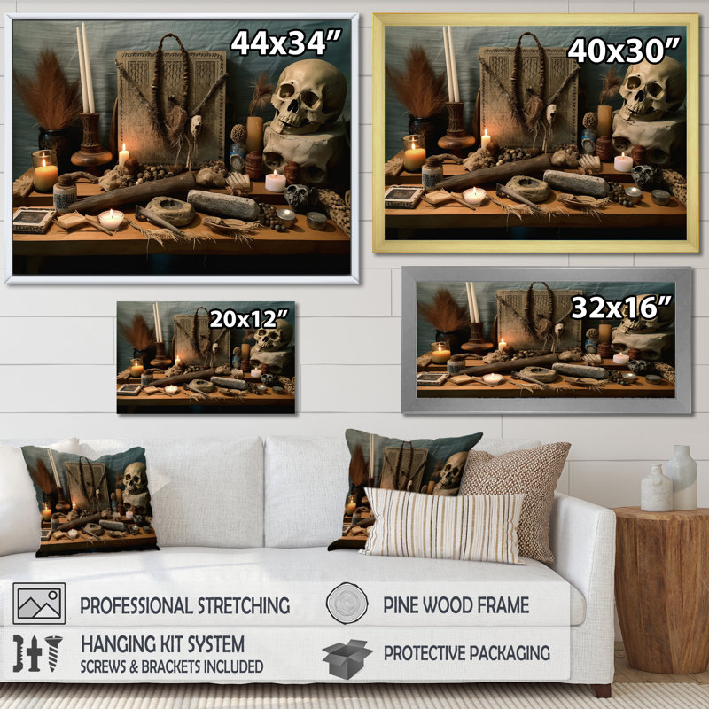 Autel avec objets sacrés I - reproduction sur toile, H 16 po x l 32 po x P 1 po, Toile tendue