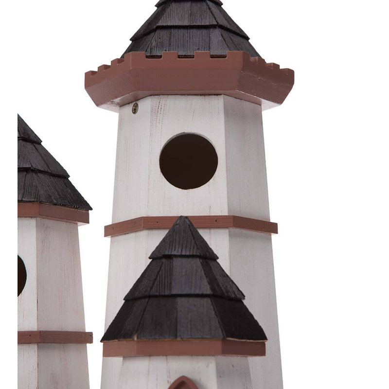 White and Brown Castle Birdhouse with Dragon Weathervane