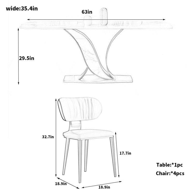 Ensemble de salle à manger rectangulaire Kaliyanna, H 29,5 po x L 63 po x l 35,4 po