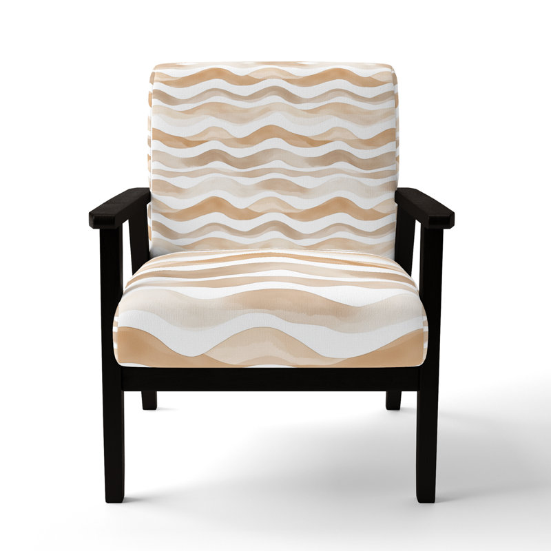 Chaise d'appoint abstraite avec accoudoirs beige neutre, Accoudoirs carrés noirs