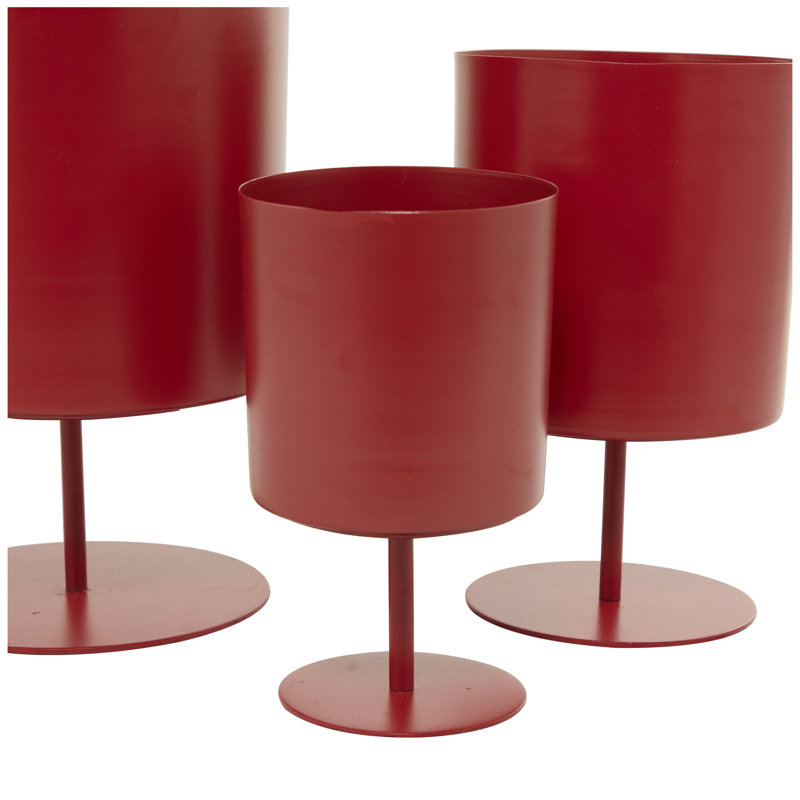 Set of 3 Red Metal Round Indoor Planters