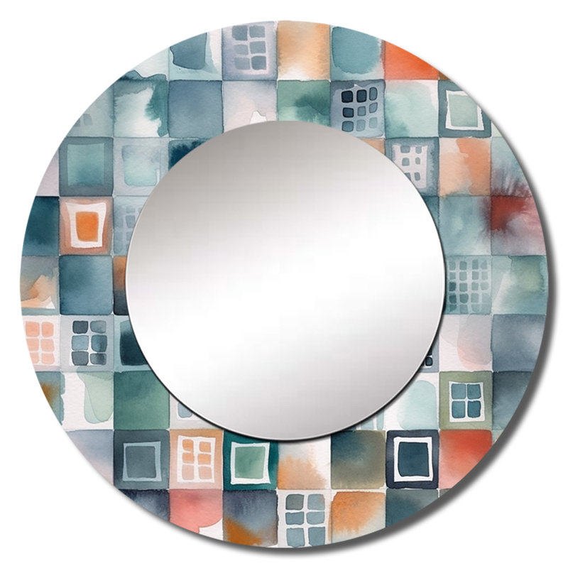 Peris - carte abstraite bleue de formes II - miroir mural géométrique unique, miroir rond bleu, impression d'art en métal