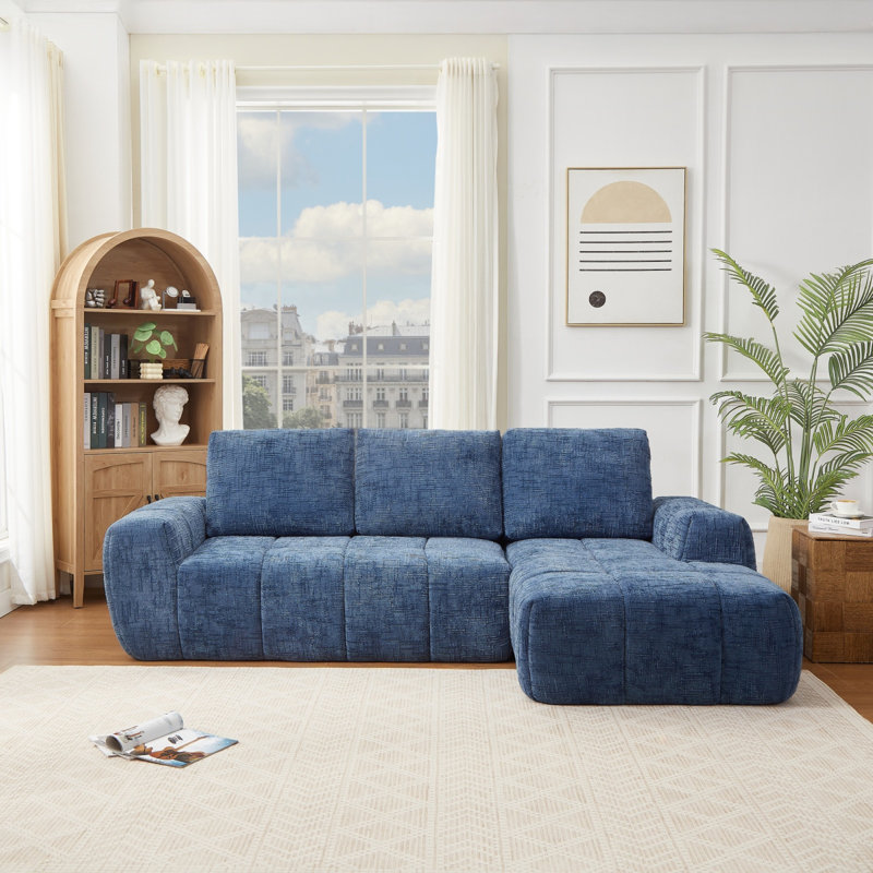 Canapé modulaire de luxe en forme de L recouvert de chenille de luxe et peu encombrant pour la maison et le bureau