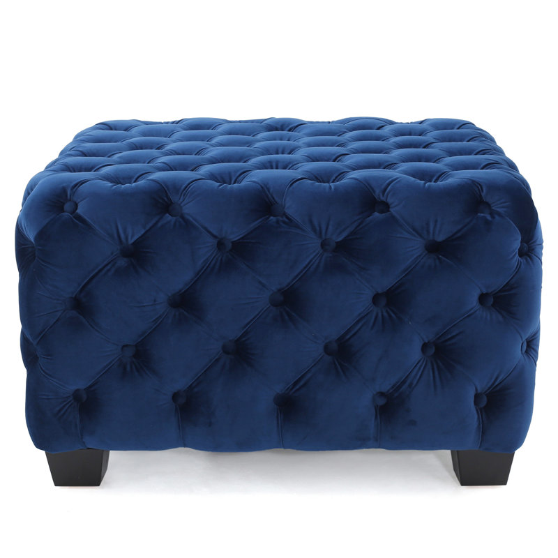 Velvet Modern , Navy Color, Button- Diamond Stitch, 29"x29"x18.53 Blue Upholstery, Button-, 28.95"x28.95"x18.53, Navy Blue