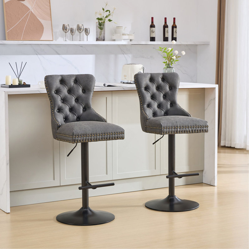 Mobilier, tabourets de bar pivotants en polyuréthane vieilli et rétro d'une hauteur de siège réglable de 26 à 33 pouces, tabourets de bar modernes avec dossier capitonné confortable pour un pub à la maison et un îlot de cuisine