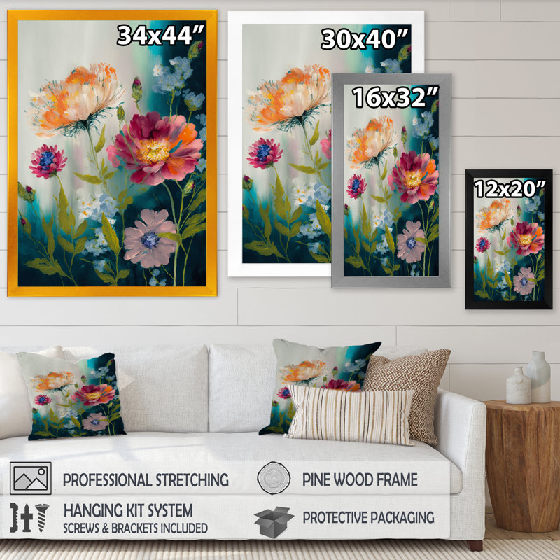 «Blossoming Wildflowers VII», reproduction sur toile, H 20 po x l 12 po x P 1,5 po, Impression noire sur toile encadrée