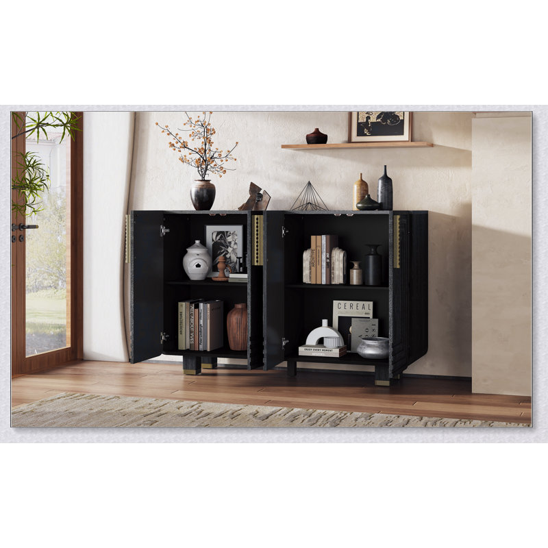 Buffet rétro de 54 pouces avec tablettes réglables, buffet cannelé rétro à 4 portes pour un rangement et une présentation élégants