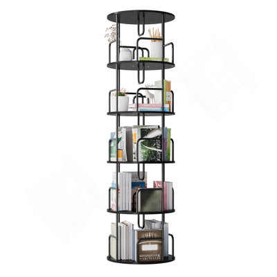 Tour de bibliothèque rotative à 5 niveaux avec fonction de rotation à 360 °, rangement vertical compact pour les livres et la décoration.