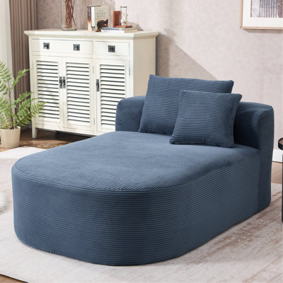 Canapé-lit 67,5 po en méridienne surdimensionnée en velours côtelé de 46 po pour le salon avec siège profond et deux coussins moelleux convertibles, bleu, sans assemblage requis
