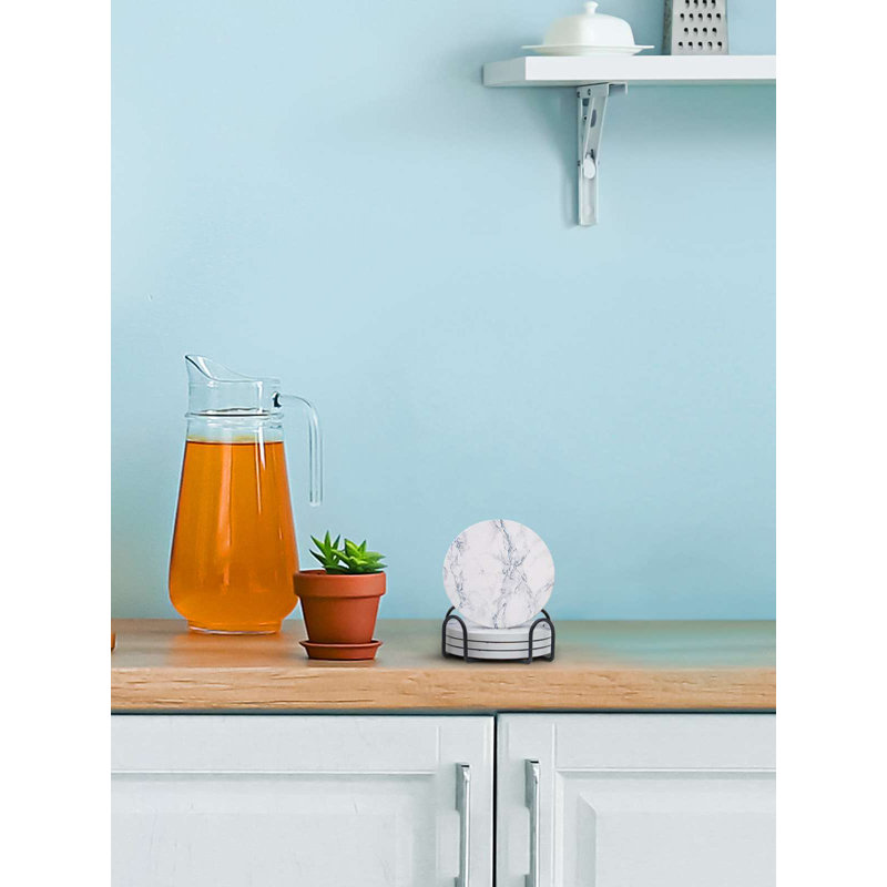  White Marble Coaster Set - 4 Piece