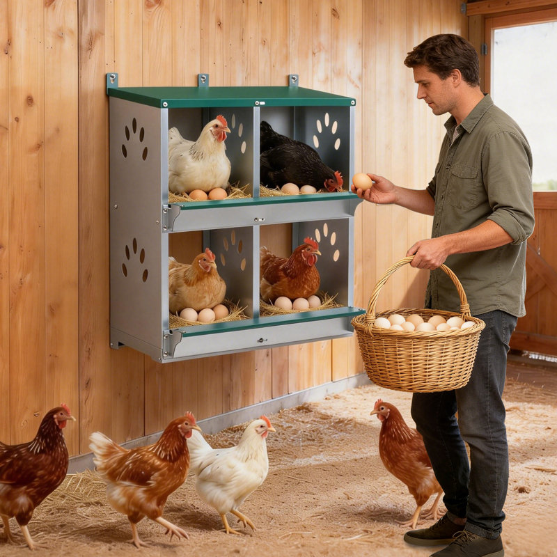 4 boîtes de nids de poules Holel, boîtes de nidification en métal pour poules pondeuses, 4 trous vert