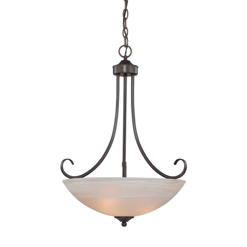 Luminaire suspendu pour cuve simple 3 lumières Ora, Vieux bronze avec faux albâtre teinté ambre