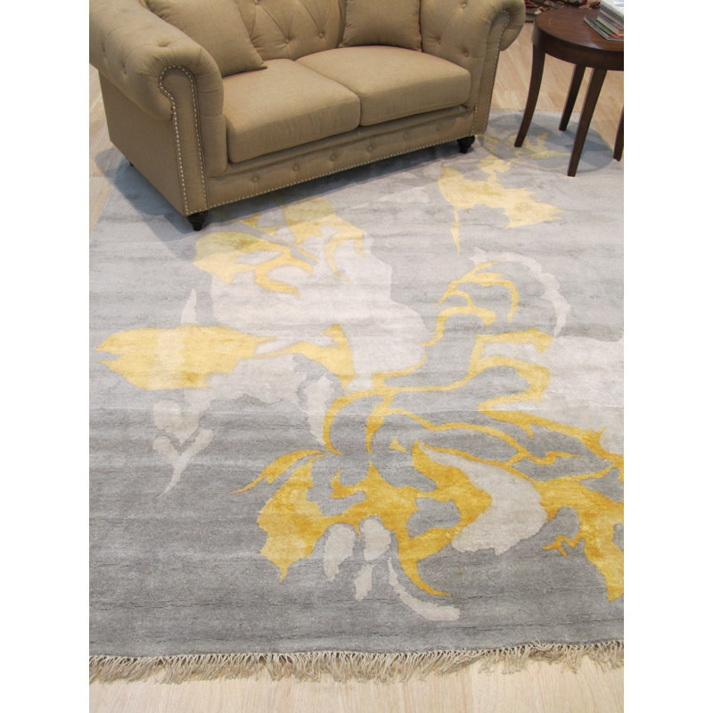 Tapis gris en laine et viscose Aazan, Rectangle 9 pi x 12 pi