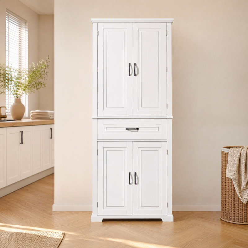 Armoire de rangement multifonctionnelle en terrazzo pour salle de bain avec étagères réglables, armoire à linge de salle de bain haute autoportante avec tiroir, grand espace de rangement pour salle de bain, cuisine et bureau à domicile