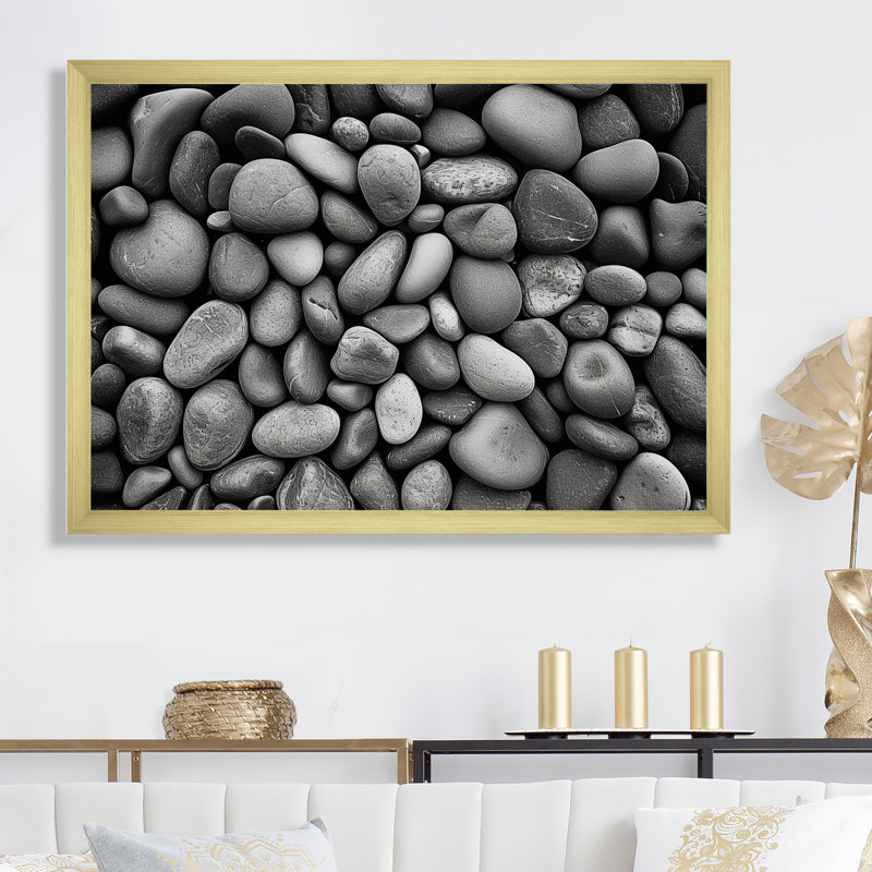 «Gray Stones Scenery Minimalisme I», reproduction sur toile, Cadre doré simple, H 16 po x l 32 po x P 1 po