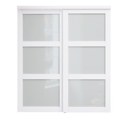 Portes de placard coulissantes en verre givré 72 po x 80 po avec bois manufacturé massif et trousse de quincaillerie d'installation