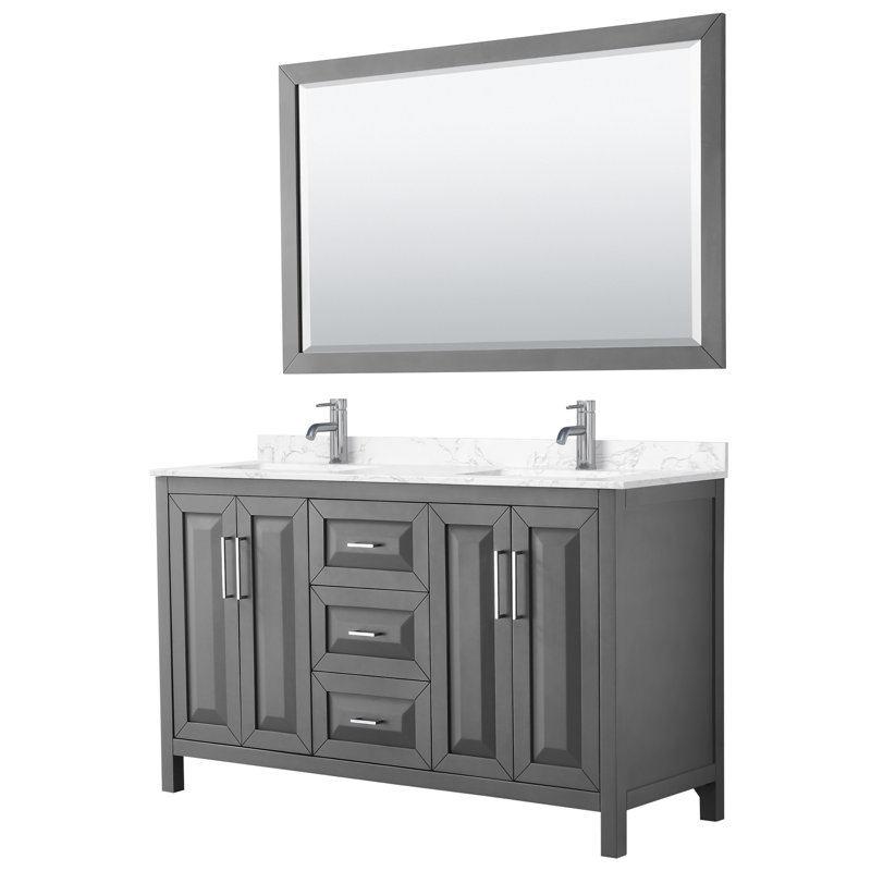 Daria 72" Double Bathroom Vanity Set with Mirror, Dark Gray, Polished Chrome, 60"