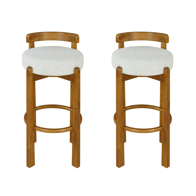 Ensemble de 2 tabourets de bar d'intérieur à dossier bas en bois, finition noyer et ivoire