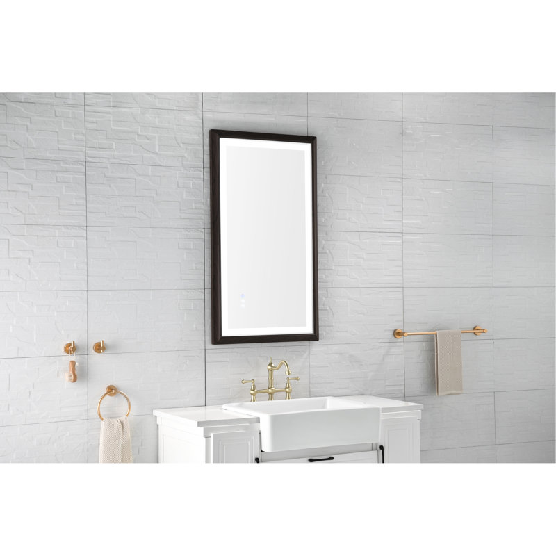 Miroir de meuble-lavabo mural 40 po x 24 po, cadre en aluminium, brouillard, 3 températures de couleur, gradation continue, naturel, brun clair, idéal pour la salle de bain avec miroir