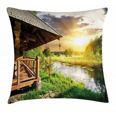 Wooden Country House By The LakeHorizon Background Village Rural Life View Indoor / Outdoor 36"" Throw Pillow Cover -  Ambesonne, min_31275_36x36