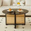 Table basse en bois massif avec support Pe Cane - Style bohémien Mid-Century rond de 31,5 pouces pour le soutien à domicile