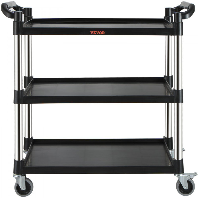Black 3-Tier Utility Service Cart with Metal Wheels
