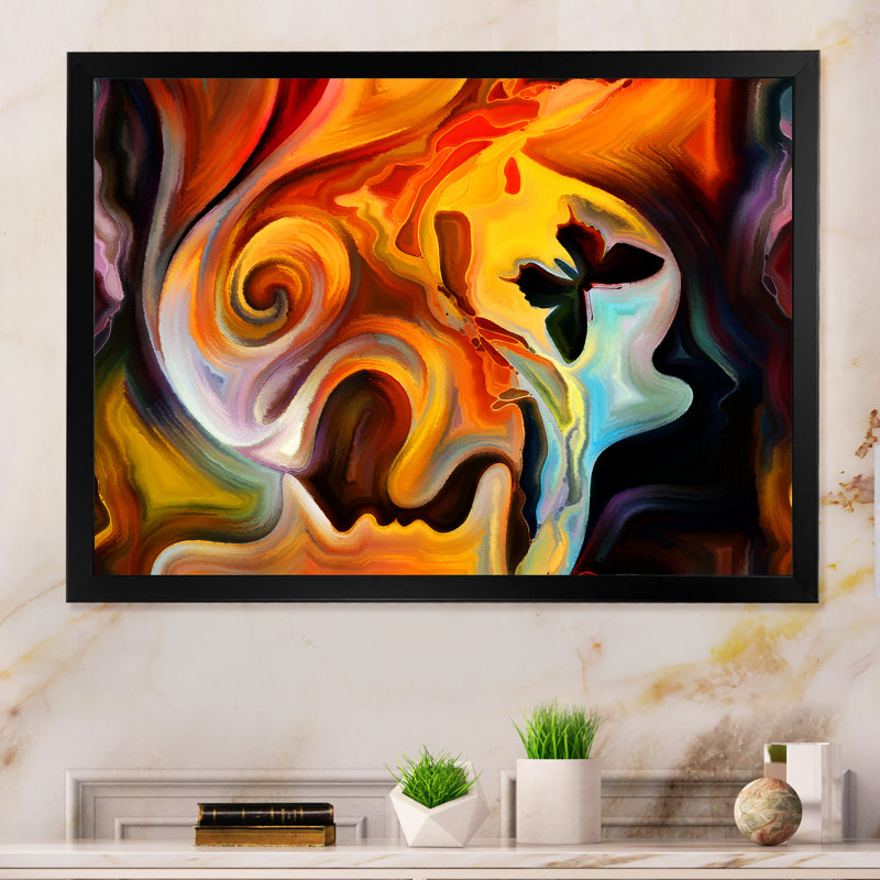 «Voyage to Inner World Orange Spiral Abstract Iii», reproduction d'art sur toile, H 30 po x l 40 po x P 1,5 po, Cadre noir