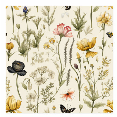«Botanical Wildflowers Pattern VI Cottage», reproduction d'art non encadrée