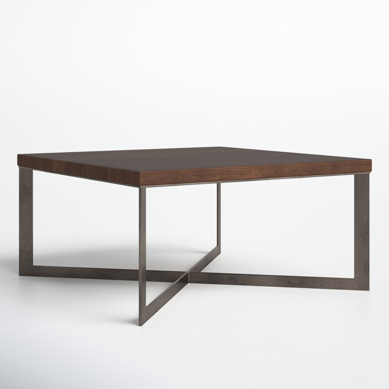 Tulane Solid Wood Top Single Coffee Table, Nickel/Medium Brown