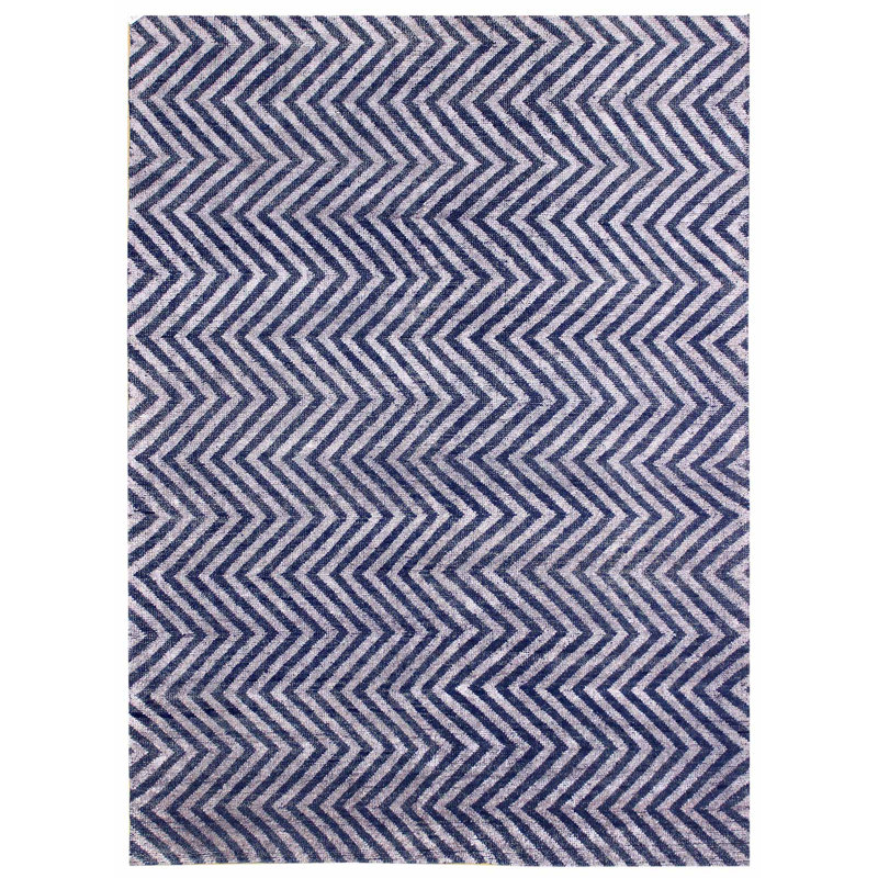 Tapis blanc / bleu 7 pi 10 po x 9 pi 10 po One-of-a-Kind