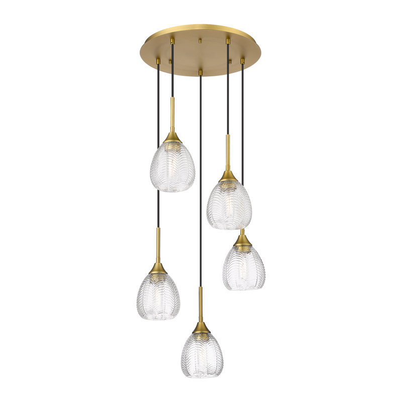Luminaire suspendu suspendu à 5 lumières de 19 po Geramy - Finition noir mat, Laiton brossé