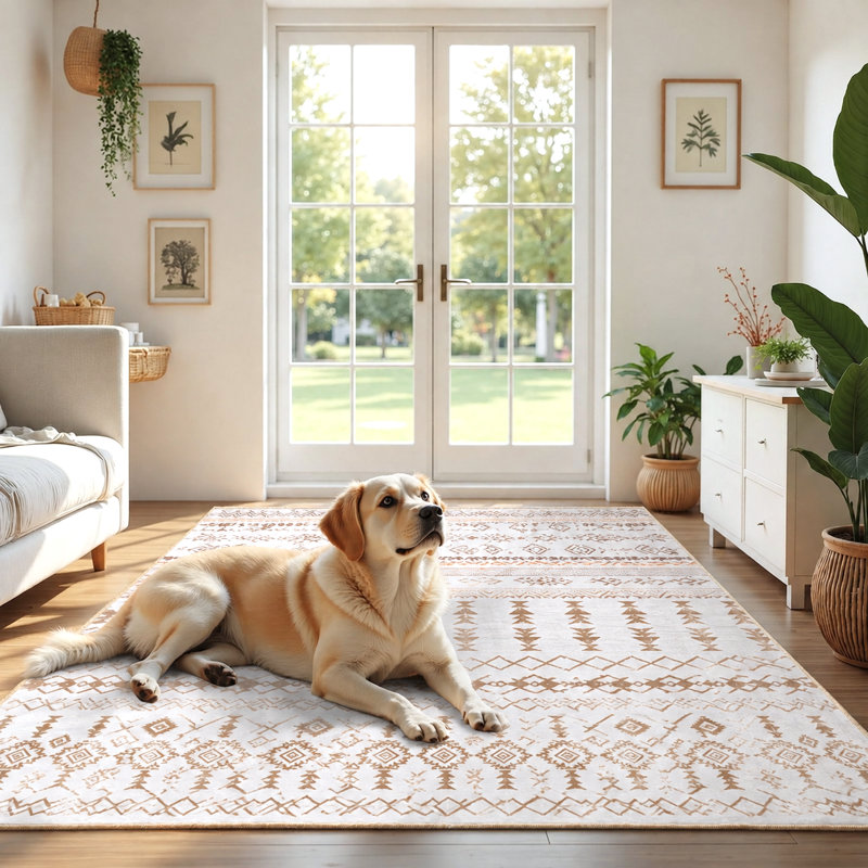 Tapis à rayures Bohemian, Beige / Ivoire, Rectangulaire 8 pi x 10 pi