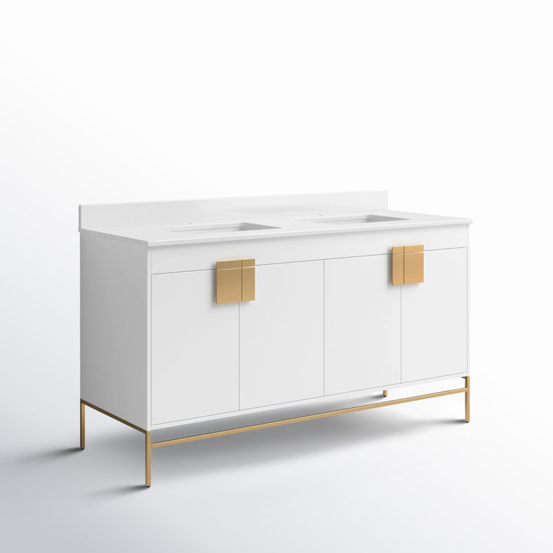 Ensemble de meuble-lavabo double 60 po Tortola, Peint blanc mat, Laiton satiné