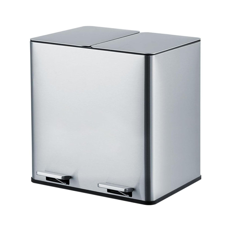 Poubelle à pédale double en acier inoxydable 2 x 4 gallons (2 x 15 L), poubelle rectangulaire pour cuisine avec 2 compartiments, seaux intérieurs amovibles, couvercle à fermeture en douceur