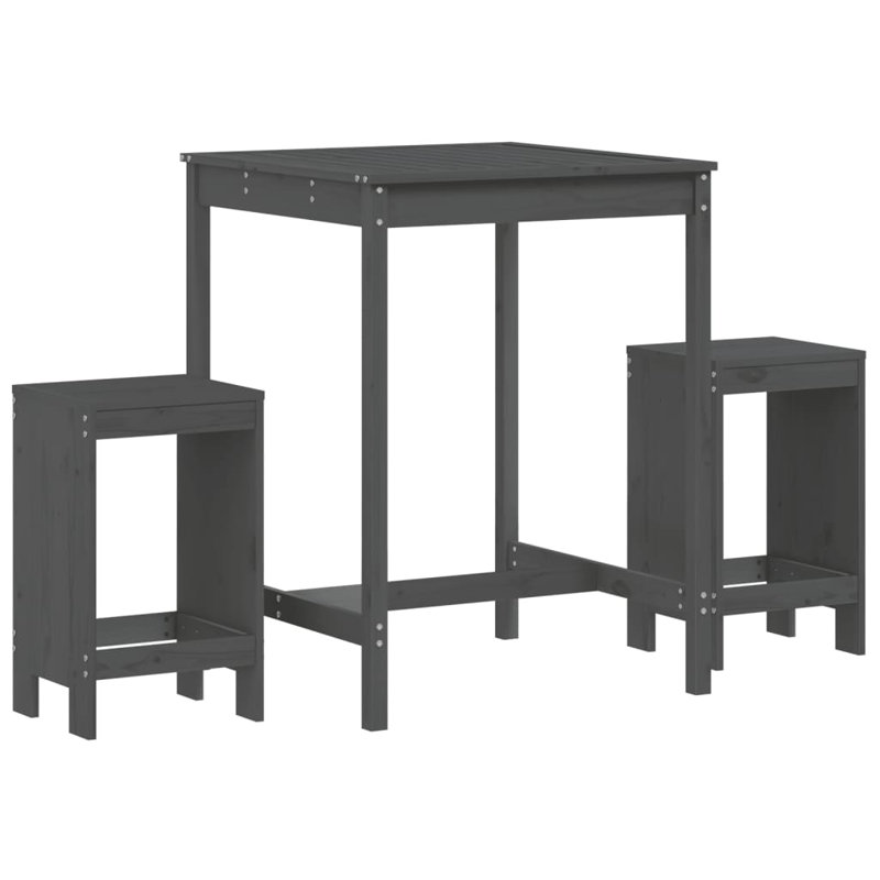 Niamora 17 Stories Bar Set with Wood Frame and Solid Wood Outer Material, Grey