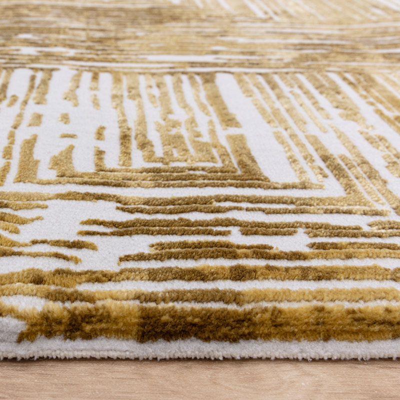 Brenetta Geometric Shapes Gold Area Rug, Rectangle 80 x 150cm